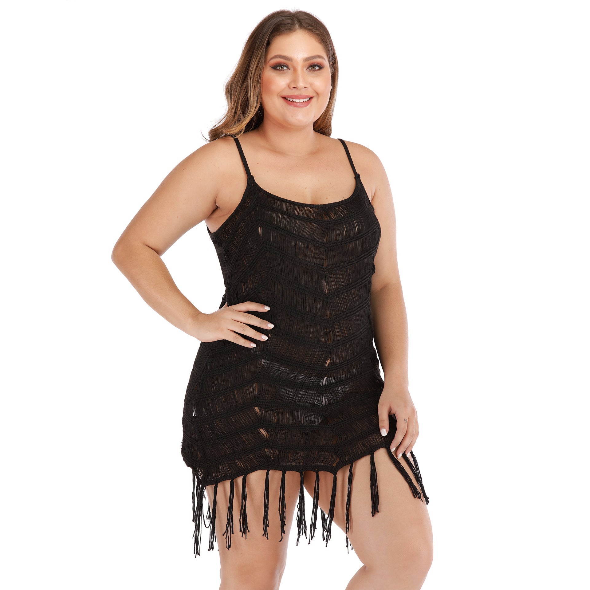 Damen eleganter Strandüberwurf mit Fransen R&B