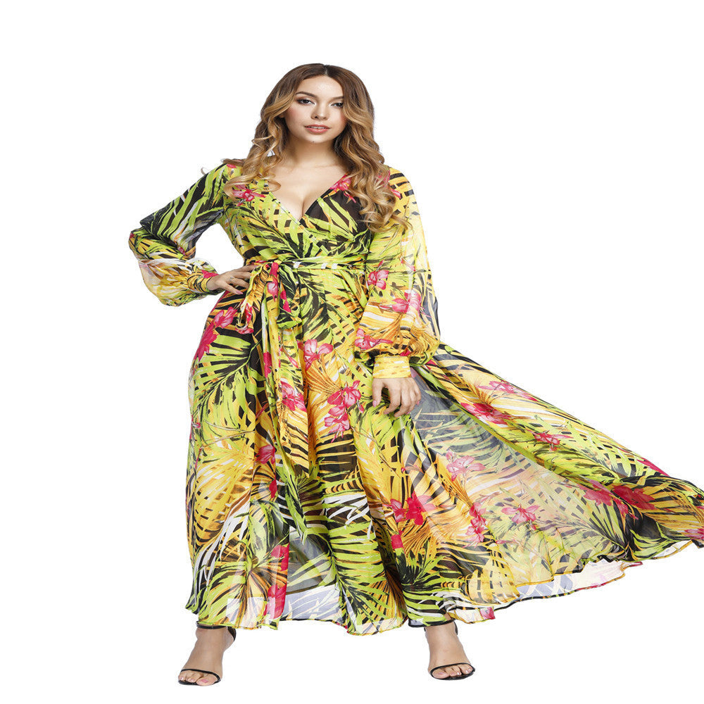 Damen Maxi-Kleid mit floralem Print und voluminösen Ärmeln R&B
