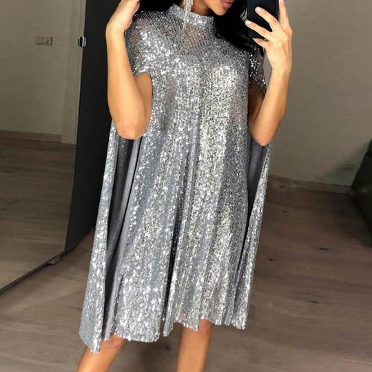 Damen Pailletten-Kleid mit funkelndem Cape-Design und elegantem Schnitt R&B