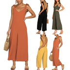 Damen Lässiger Jumpsuit mit Spaghettiträgern und weitem Beinschnitt R&B