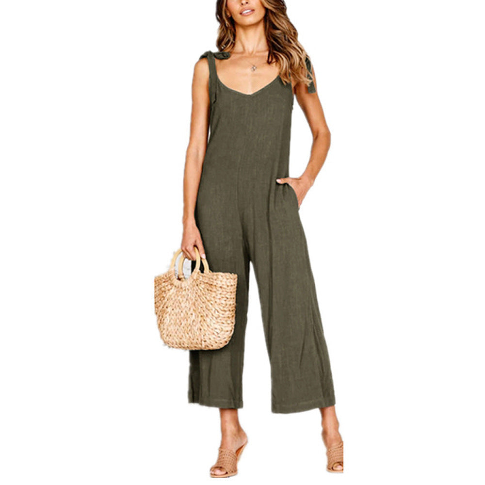 Damen Lässiger Jumpsuit mit Spaghettiträgern und weitem Beinschnitt R&B