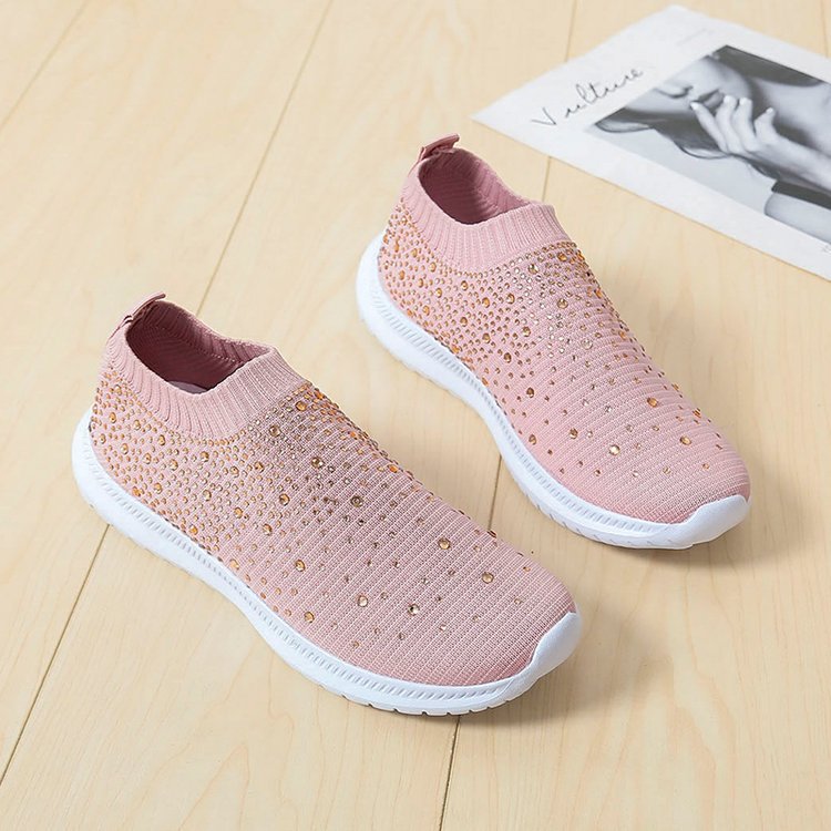 Damen Sneaker mit funkelnden Strass-Akzenten und elastischem Strickoberteil R&B