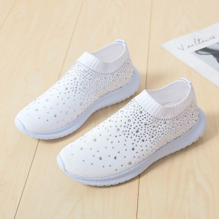 Damen Sneaker mit funkelnden Strass-Akzenten und elastischem Strickoberteil R&B