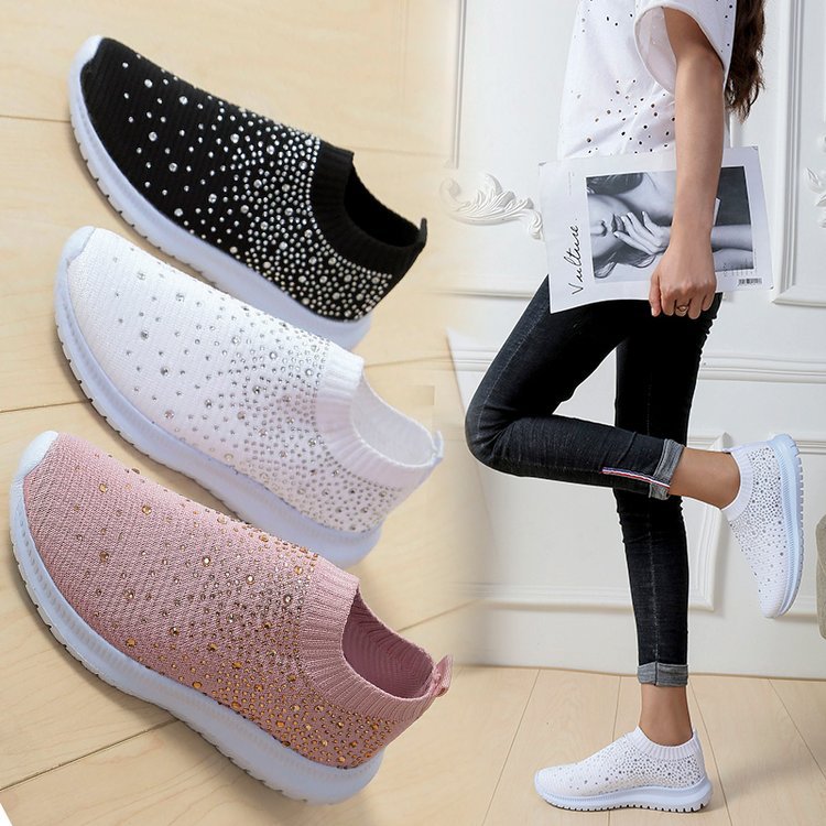 Damen Sneaker mit funkelnden Strass-Akzenten und elastischem Strickoberteil R&B