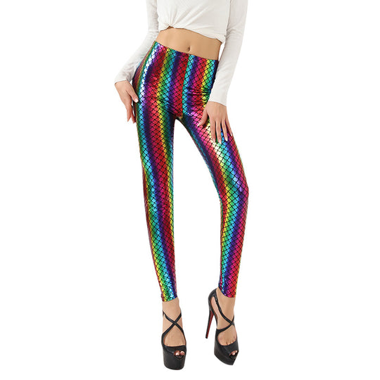 Damen Glänzende Leggings mit Sternenmuster R&B