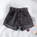 Damen High-Waist Denim-Shorts mit umschlagbarem Saum und elastischem Bund
