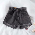 Damen High-Waist Denim-Shorts mit umschlagbarem Saum und elastischem Bund