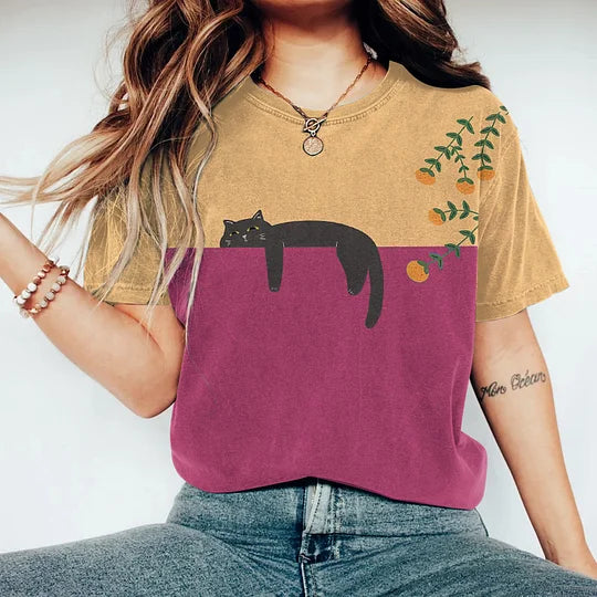 R&B | Black Cat Painting Kunst Kreatives T-Shirt für Frauen