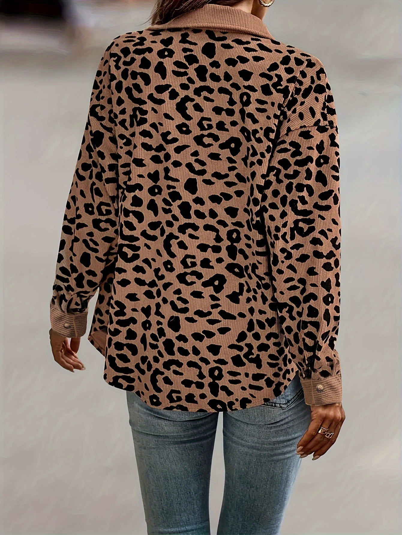 R&B | Leopardenmuster Langhe Hemdbluse Polyester Stilvoll und Trendy