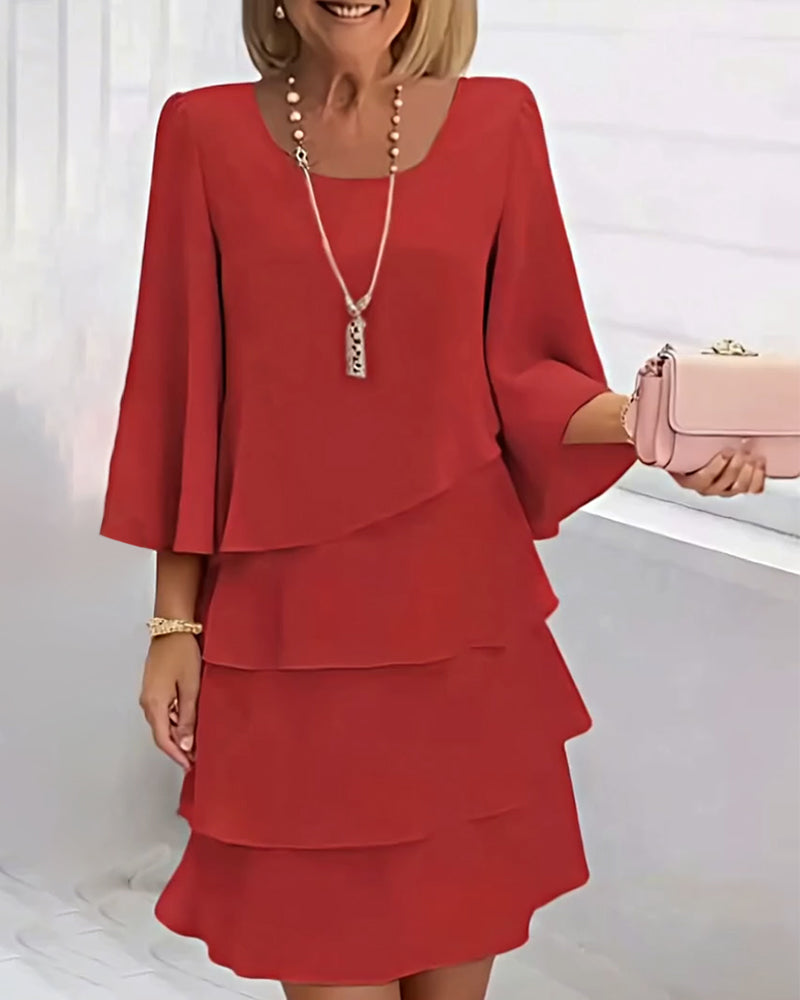 R&B | Einfarbiges Kleid mit Dreiviertelärmeln