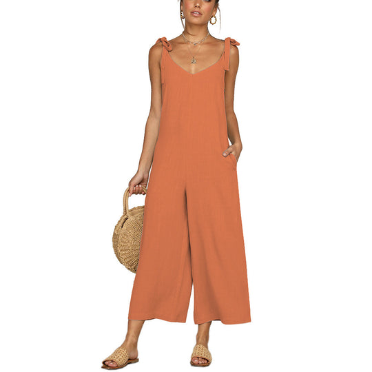 Damen Lässiger Jumpsuit mit Spaghettiträgern und weitem Beinschnitt R&B