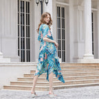 Damen Maxikleid mit asymmetrischem Saum und botanischem Design R&B