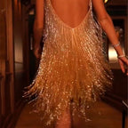 Damen Funkelndes Fransen-Cocktailkleid R&B