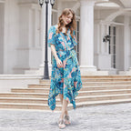 Damen Maxikleid mit asymmetrischem Saum und botanischem Design R&B