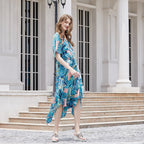 Damen Maxikleid mit asymmetrischem Saum und botanischem Design R&B