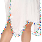 Damen luftiger Strandponcho mit buntem Quastenrand R&B