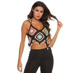 Damen Häkel-Crop-Top mit einzigartigem Muster R&B