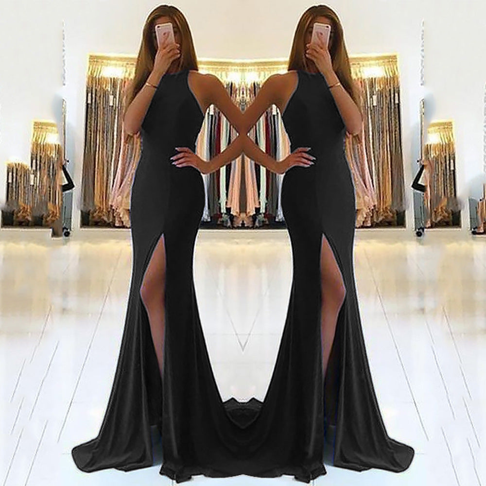 Damen Glamouröses Abendkleid mit elegantem V-Ausschnitt und hohem Schlitz R&B