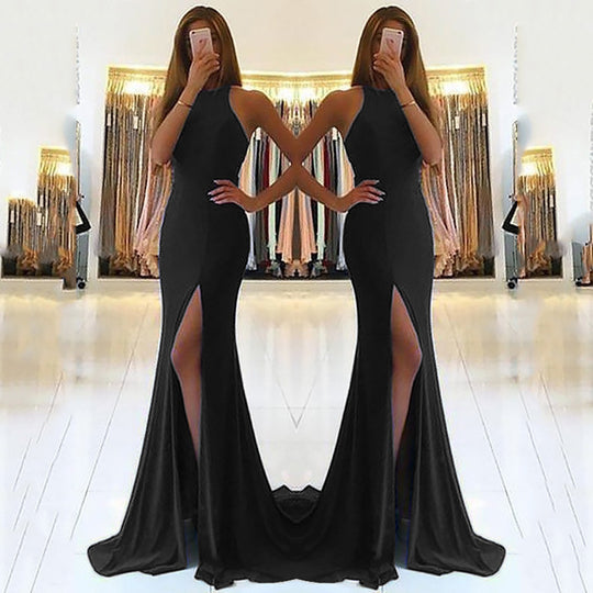 Damen Glamouröses Abendkleid mit elegantem V-Ausschnitt und hohem Schlitz R&B