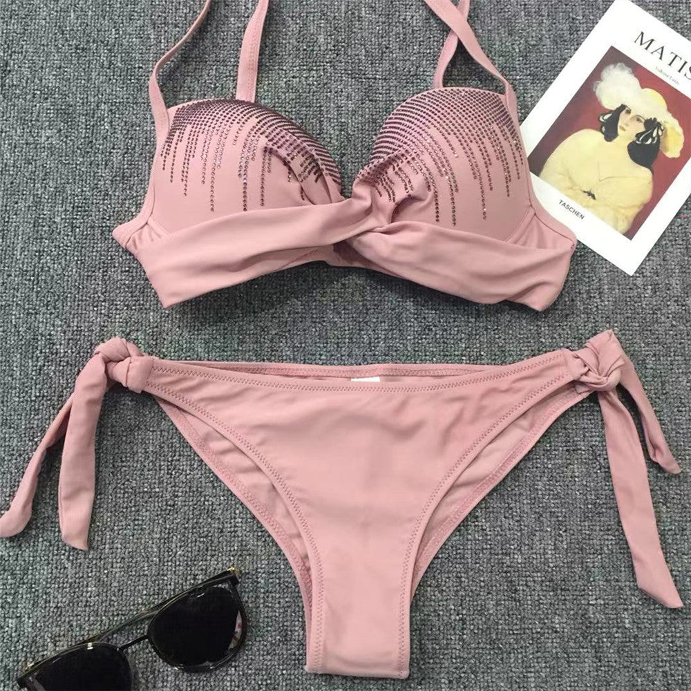 Damen Glamouröser Push-Up Bikini mit funkelnden Applikationen R&B