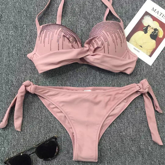 Damen Glamouröser Push-Up Bikini mit funkelnden Applikationen R&B