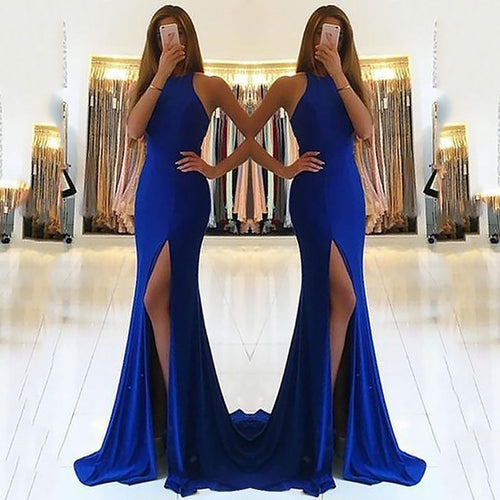 Damen Glamouröses Abendkleid mit elegantem V-Ausschnitt und hohem Schlitz R&B