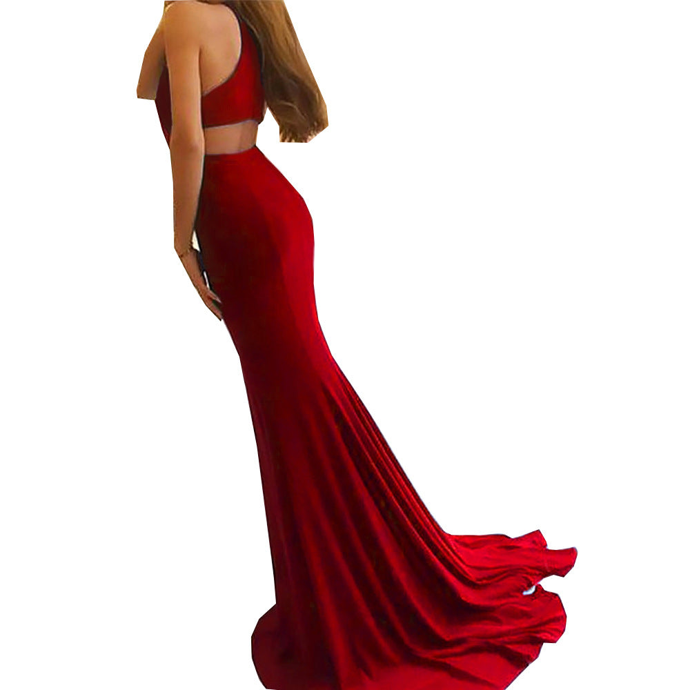 Damen Glamouröses Abendkleid mit elegantem V-Ausschnitt und hohem Schlitz R&B