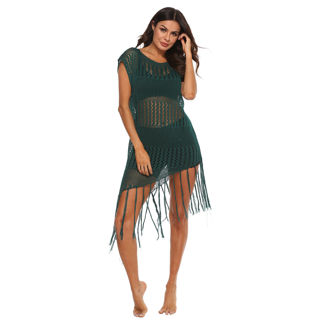 Damen Strandkleid mit Fransen und Netzdesign R&B