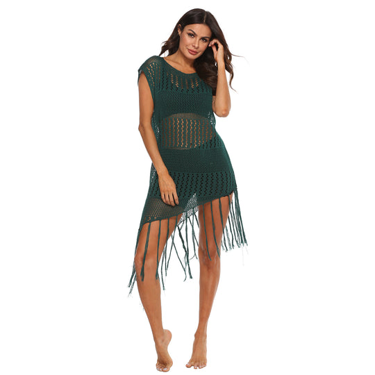 Damen Strandkleid mit Fransen und Netzdesign R&B