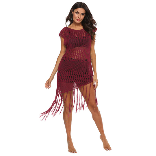 Damen Strandkleid mit Fransen und Netzdesign R&B