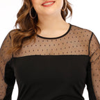 Damen Kleid mit transparenten Puffärmeln und Punktmuster R&B