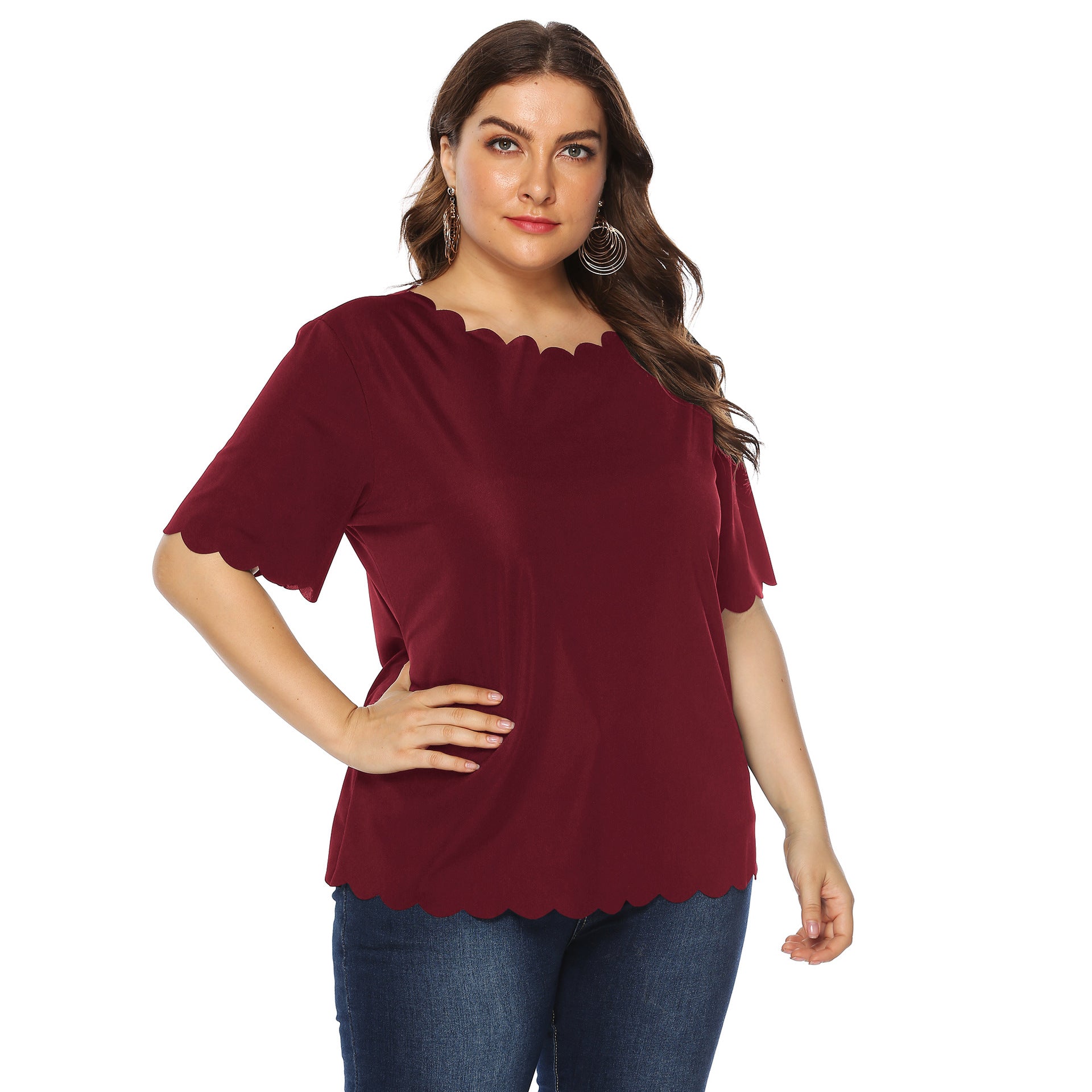 Damen elegantes Blusenshirt mit welligem Saum R&B