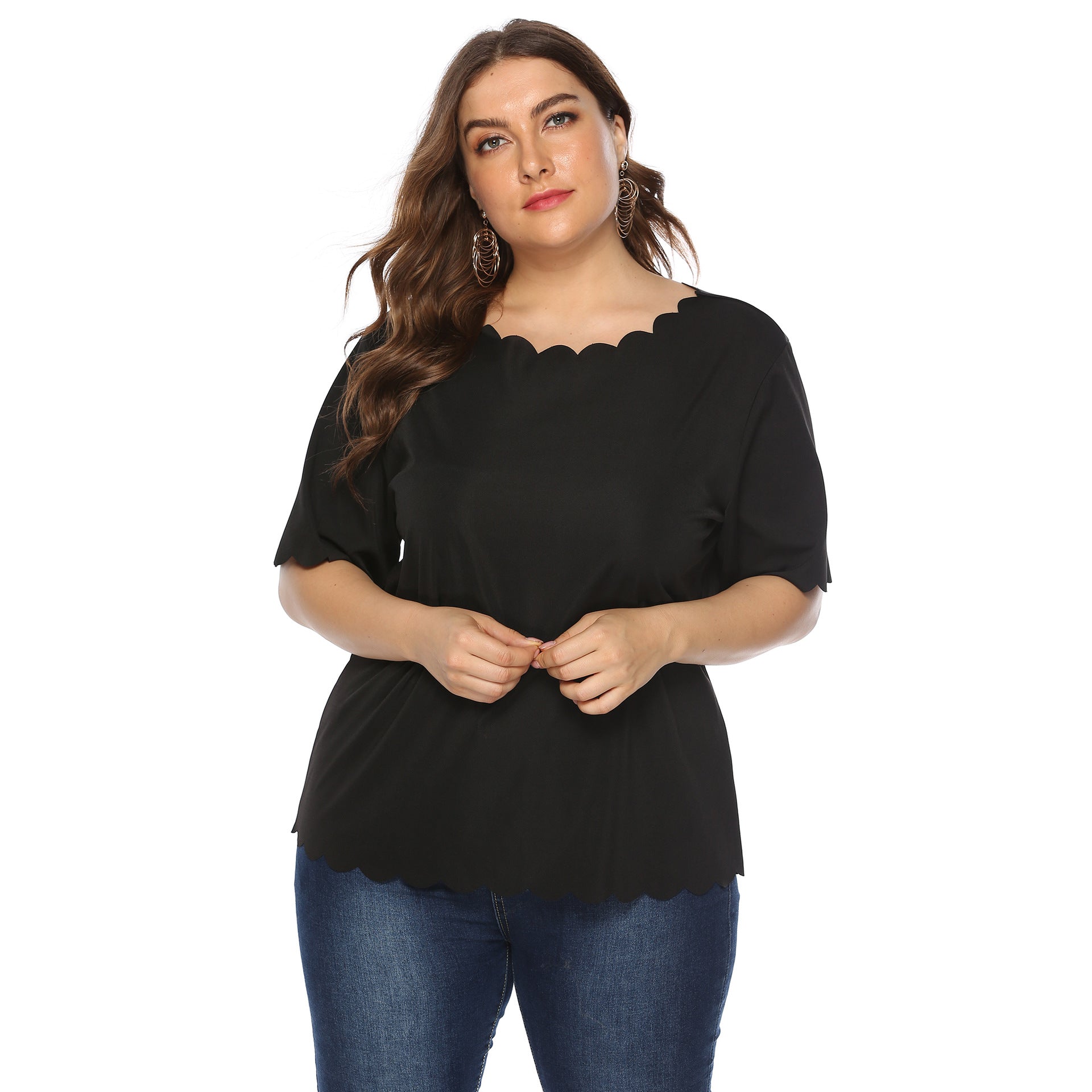 Damen elegantes Blusenshirt mit welligem Saum R&B