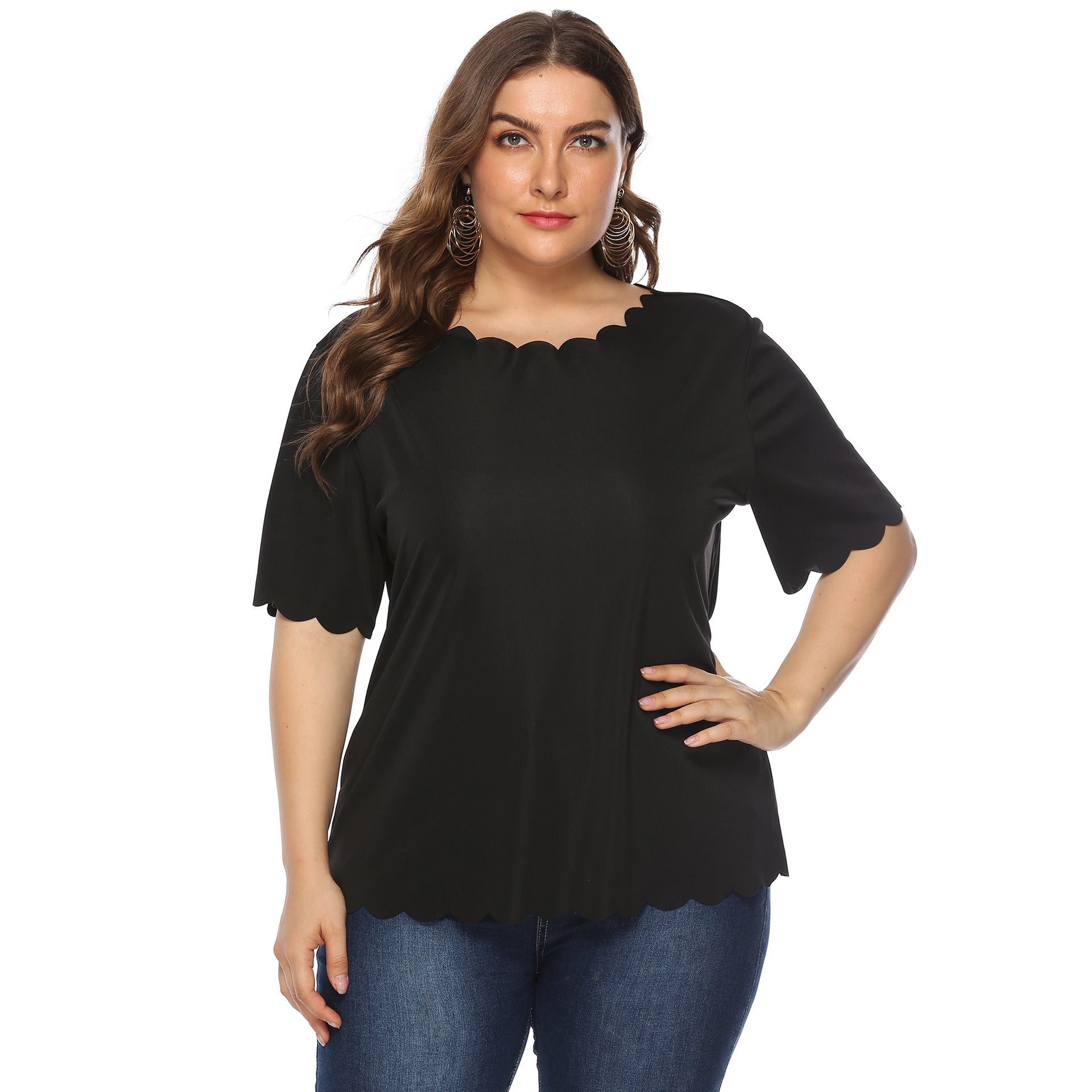 Damen elegantes Blusenshirt mit welligem Saum R&B