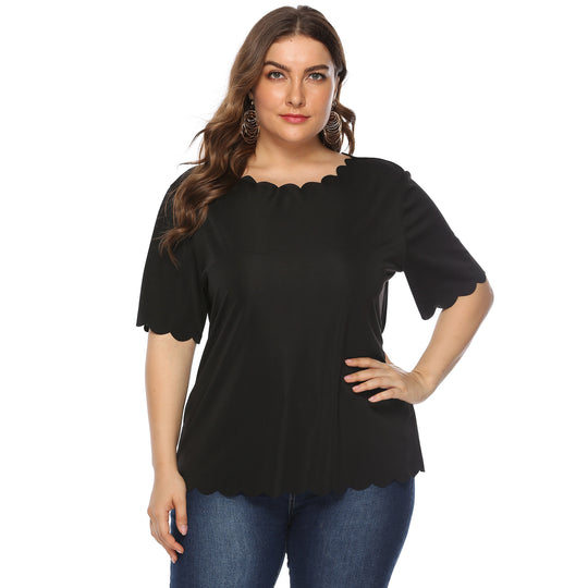 Damen elegantes Blusenshirt mit welligem Saum R&B