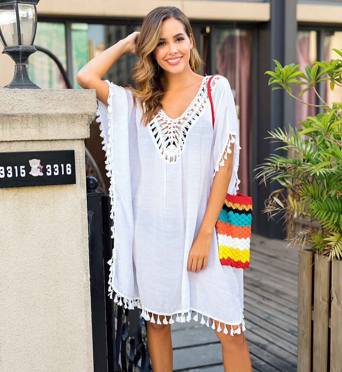 Damen luftiger Kaftan mit Fransen R&B