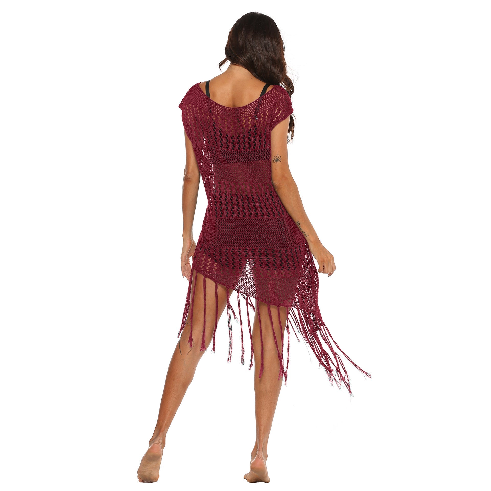 Damen Strandkleid mit Fransen und Netzdesign R&B