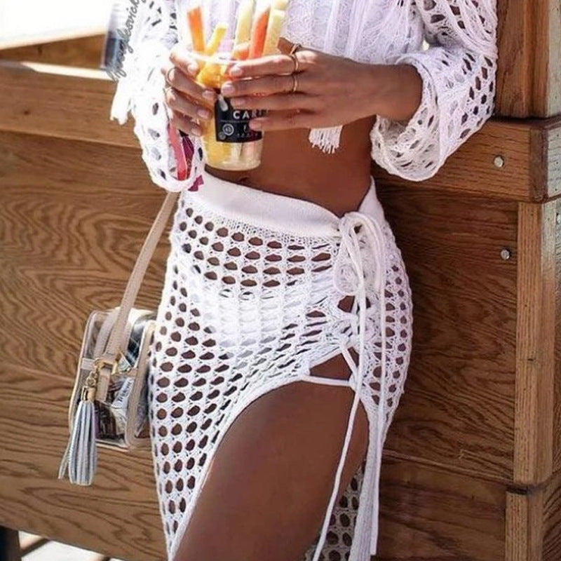 Damen eleganter Häkel-Strandsarong mit fransigem Abschluss R&B