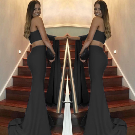 Damen elegantes schulterfreies Abendkleid mit asymmetrischem Schnitt und fließendem Stoff R&B