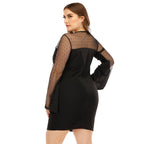 Damen Kleid mit transparenten Puffärmeln und Punktmuster R&B