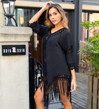 Damen eleganter Kaftan mit gehäkelten Fransen R&B