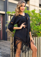 Damen eleganter Kaftan mit gehäkelten Fransen R&B