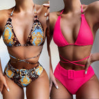 Damen Triangel-Bikini mit verstellbaren Trägern und hochsitztendem Bund