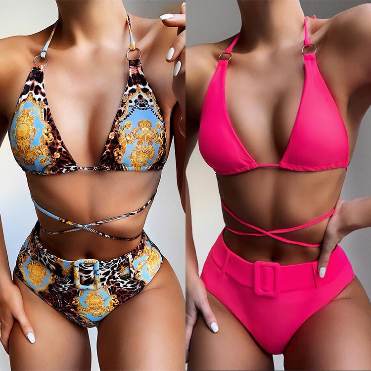 Damen Triangel-Bikini mit verstellbaren Trägern und hochsitztendem Bund