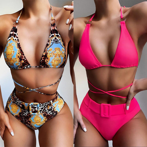 Damen Triangel-Bikini mit verstellbaren Trägern und hochsitztendem Bund R&B