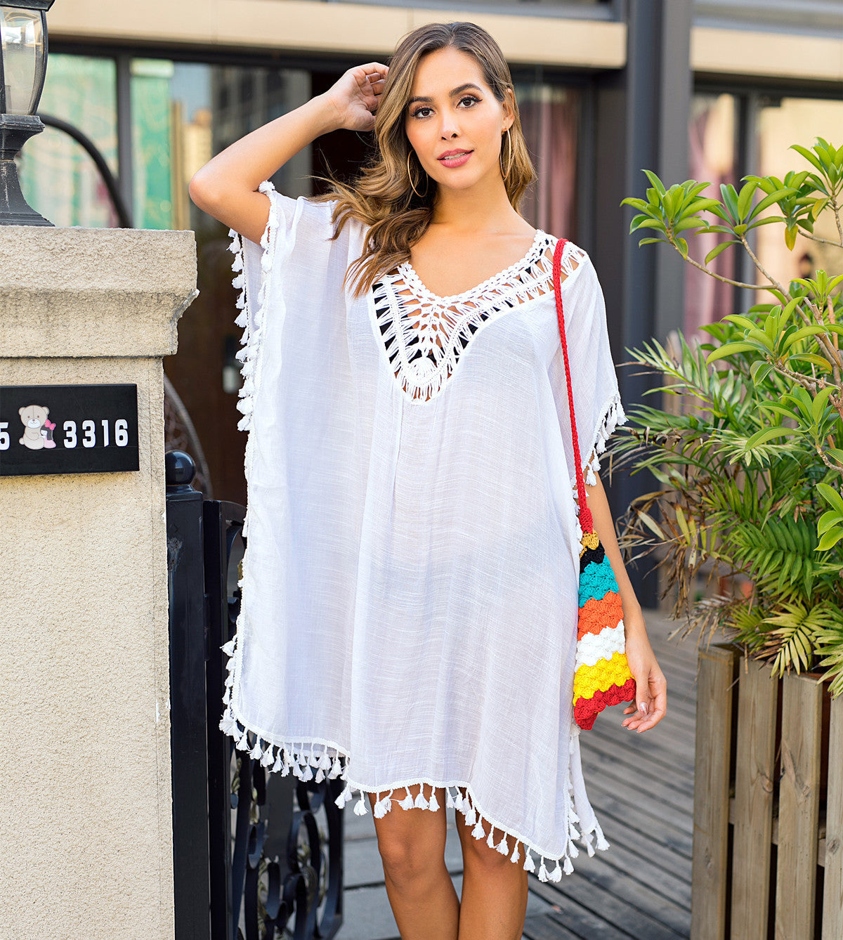 Damen luftiger Kaftan mit Fransen R&B