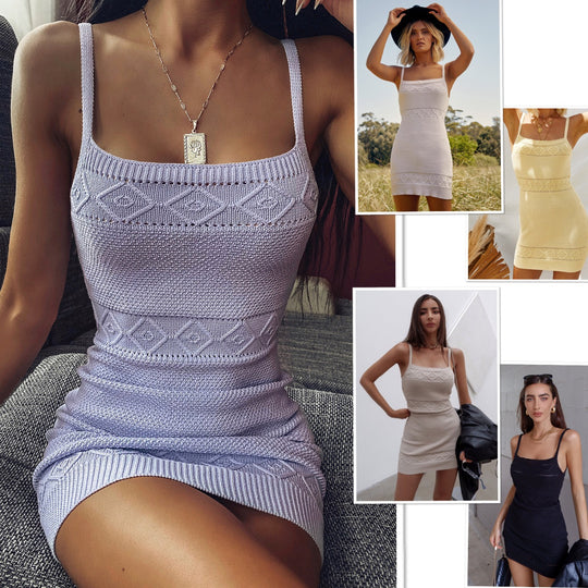 Damen Strickkleid mit quadratischem Ausschnitt und zarten Details R&B