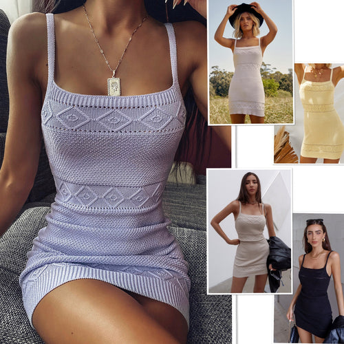 Damen Strickkleid mit quadratischem Ausschnitt und zarten Details R&B