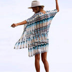 Damen lässiger Strandkimono im Wellenmuster mit offenen Ärmeln und seitlichen Schlitzen R&B