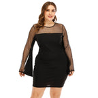Damen Kleid mit transparenten Puffärmeln und Punktmuster R&B